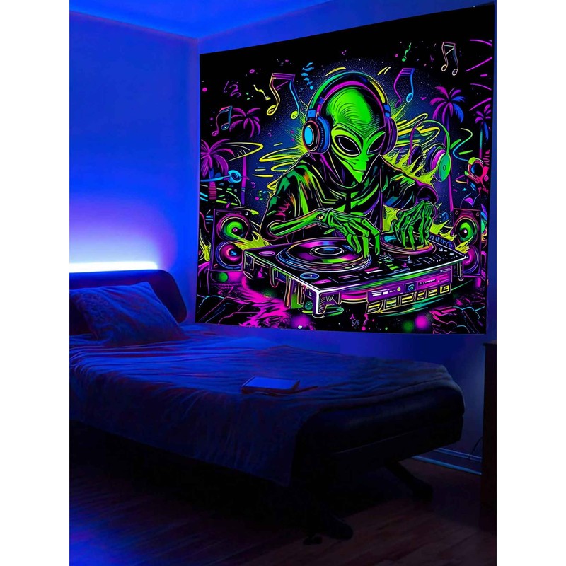 Onivein Blacklight Alien DJ Tapestry UV Reactive Space Galaxy Tapestry