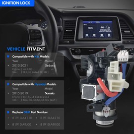 Ignition Lock Switch Assembly with Keys Fit for Kia Sedona 2015-2021 for Hyundai Sonata 2015-2019 - Ignition Lock Cylinder with Housing - Replace# 81910-A4110, 81900-A9J00, 81900-A9K00, 81910-A4210