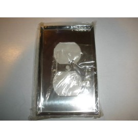 unknown NEW Silver Tone Double Electrical Socket Cover Metal Plate Gang Toggle Stainless