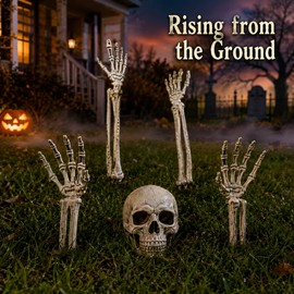 Halloween Skeleton Yard Decoration – 5-Piece Skull & Bone Ground Stakes for Lawn, Garden, Haunted House & Party Decor