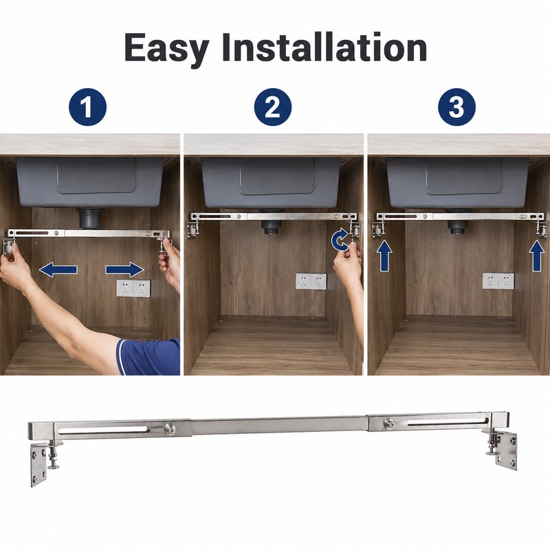 Undermount Sink Support Bracket for Kitchen Installation - Adjustable Stainless