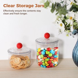 Epicover 2 Pcs Plastic Candy Jars, Clear Storage Containers with Lids, Airtight Food Storage Canisters, Wide Mouth Apothecary Jars, Kitchen Organization Containers, 47 oz & 30 oz
