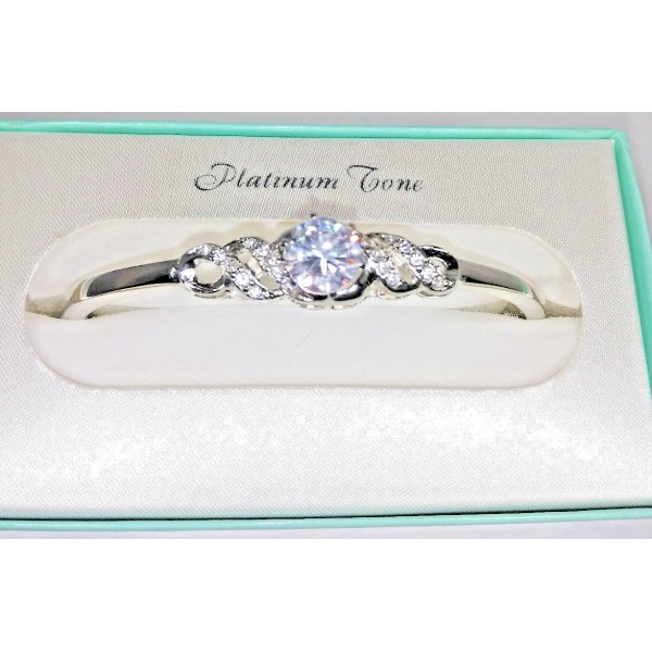 CZ white gold Bangle Bracelet silver boxed clear round crystal