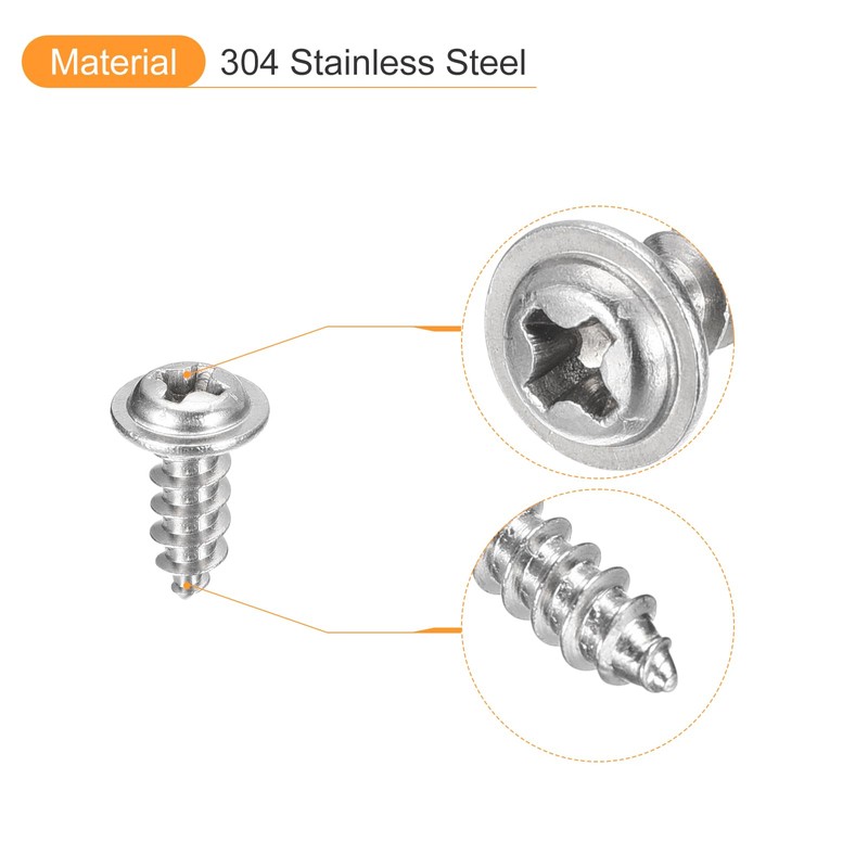 sourcing map ST4x10mm Phillips Pan Head Self-tapping Screw with Washer,