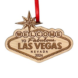 Las Vegas Christmas Ornament 2024 in Laser Cut Wood - Las Vegas Souvenirs and Gifts, Vegas Ornament - Comes in a Gift Box