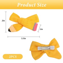 2Pcs Back to School Bow Hair Clips for Kids,Yellow Pencil Design Alligator Clips Non-Slip Bow Hairpins Kindergarten Hair Accessories for Toddler Girls School Students Gifts