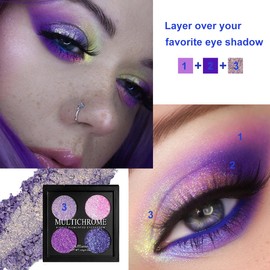 Afflano Multichrome Eyeshadow Palette Glitter, Highly Pigmented Mineral Duo Chrome Eyeshadow Palette, Glitter Eyes Purple Eyeshadow Makeup, Chameleon Eyeshadow Face Highlighter