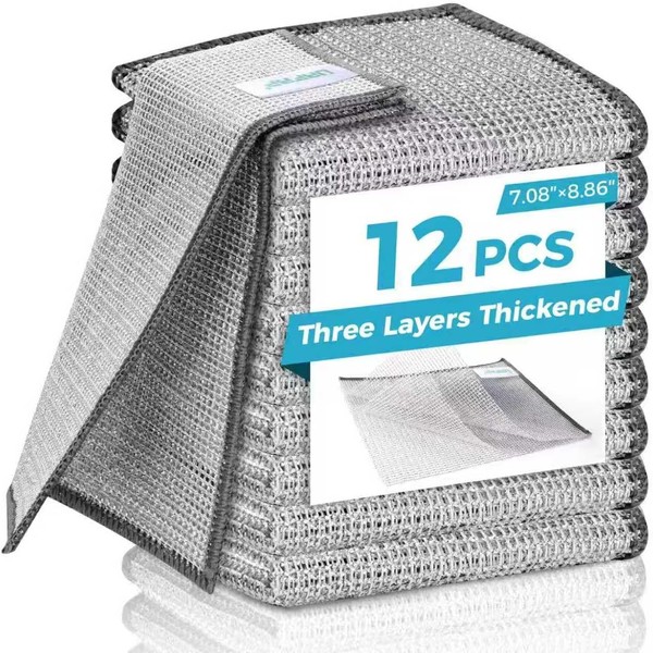 Forggon12 Pcs New Upgrade 3-Layer Metal Dish Cloth, No Scratches