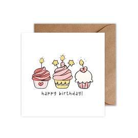 WBdesignz Birthday Card with Envelope - Birthday Card Happy Birthday Muffins Greeting Card (Square)