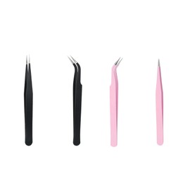 精密ピンセット、4個セット、高級ステンレス製、斜め、先細、眉毛、顔、角質除去、黒ずみ除去、角質除去用、精密、使いやすい、2色入り