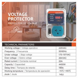 BXST Refrigerator Surge Protector Single Outlet Voltage Surge Protector for Home Appliance 180S Delay Protection On/Off Switch Adjustable Voltage Regulator 20A 220V 4400Watts