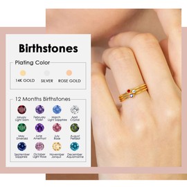 Finrezio Birthstone Rings for Women 14k Gold Plated Colorful Cubic Zirconia Stackable Rings Set Promise Ring Gift for Her