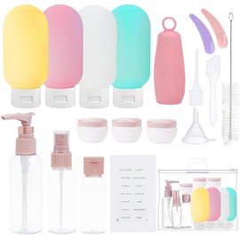 Botellas de viaje,19 piezas Kit de botellas de viaje aprobadas por la TSA,Botella de viaje a prueba de fugas recargable para vacaciones y viaje de negocios (A)