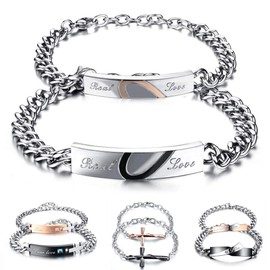 Kim Johanson Stainless Steel Couple Bracelets, Various Designs & Colours in Rose Gold, Gold & Silver, Friendship Bracelet, Jewellery Gift for Couples, Includes Jewellery Pouch, Stainless Steel