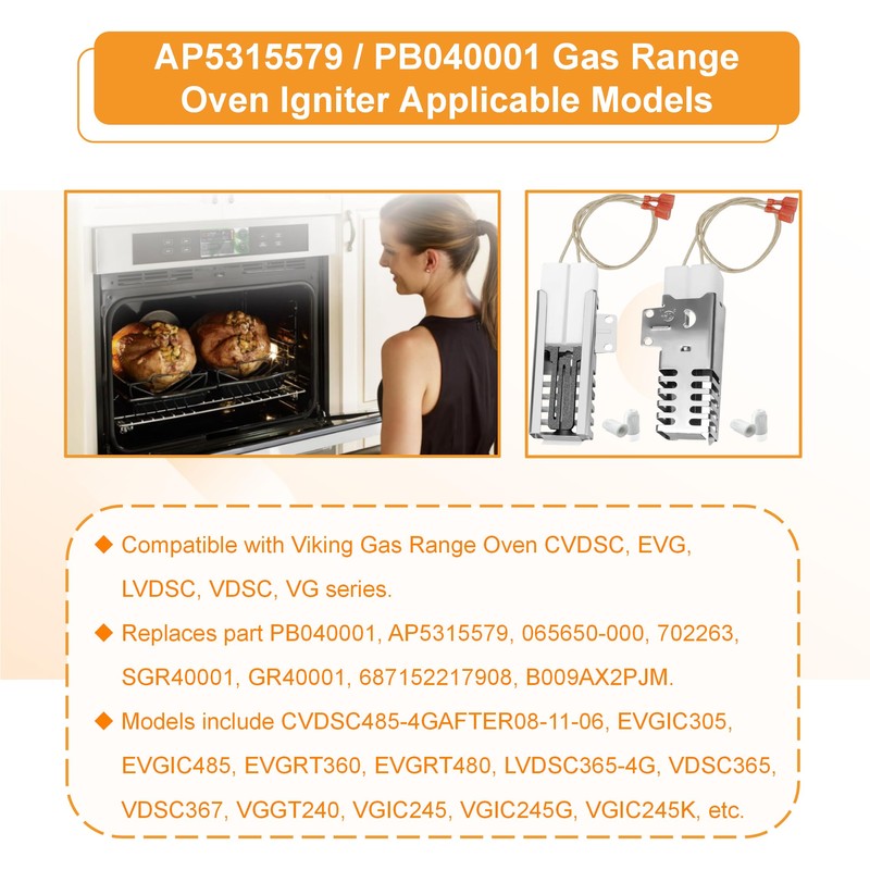Long Term 2 Pcs PB040001/ AP5315579 Gas Range Oven Igniter