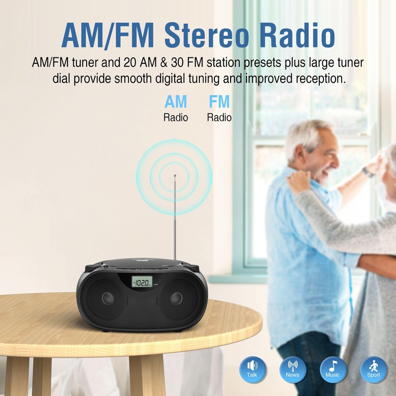 Nextron Portable CD Player Bluetooth Boombox with AM/FM Radio, USB,