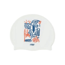 Flowpoint Unisex Silicone Swimming hat That Protects Hair and Ears, Pretty and Cool Artist Collaboration Design Swimming hat (Summer Vibe White, White)