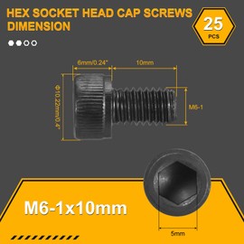 DTGN M6 1x10mm Hex Socket Head Cap Bolts Carbon Steel 25pcs Full Thread Cap Bolts Road Bike Hex Socket Head Cap Bolts for Mountain Bike Auto Motorcycle Hex Head Metric Bolts Black