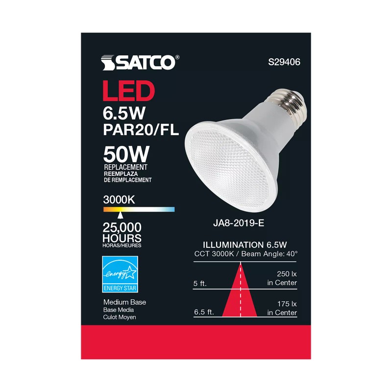 Satco S29406 LED 120V 6.5W PAR20 Medium E26 Base Dimmable