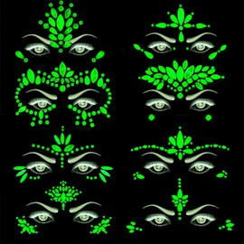 juegos de gemas noctilucentes para el rostro, pegatinas corporales que brillan en la oscuridad, joyas luminosas para el rostro, cristales fluorescentes para tatuajes faciales, pegatinas