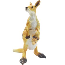 BUT FLY Kangaroo Jewelry Trinket Box Hinged with Crystals, Vintage Hand-Painted Home Decor Ring Holder, Animal Figurine Collectibles, Cute Gifts for Women