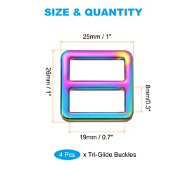 PATIKIL Flat Metal Slide Buckle 1.5 Inch / 38mm, 4 Pcs Tri-glide Sliders Webbing Strap Belt Adjuster for Strap Keeper Leathercraft DIY Bag Belt Purse Making Rainbow