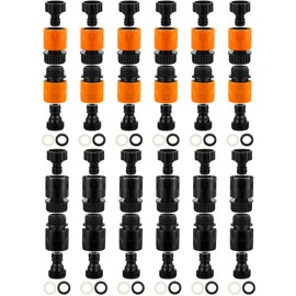 Rossesay 48 Pcs Garden Hose Quick Connector 3/4 Inch Plastic Water Hose Quick Connectors Fittings Male and Female Release Hose Connectors Hose End Adapters with 24 Rubber Gaskets(Orange, Black)