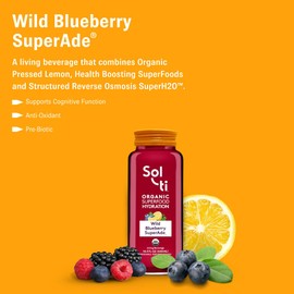 Organic SuperAde Hydration Drink with Powerful Anti-Oxidants, SuperFood Lemonade by Sol-ti, Cold-Pressed Wild Blueberry and Lemon Juice Blend, 16 Pack (14.9 Fl oz)