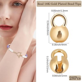 Beebeecraft 1 Box of 28 Pearl Tips 18 Carat Gold-Plated Brass Knot Covers Shell End Caps Crimps Beads Ball Chain Connector Clasp for Jewellery Making