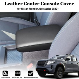 ZOXOQ Center Console Armrest Cover for Nissan Frontier Accessories 2022 2023 2024 2025, Leather Arm Rest Protective Pad, Middle Console Interior Cushion, Seat Box Lid Trim (Black Stitches)