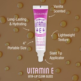 Ruby Kisses Broadway Vita-Lip Clear Lip Gloss (Vitamin E 48 Pack), Ultra-Hydrating & Soothing Formula with Multi-Vitamin Oils, High-Shine Non-Sticky Finish, Healing Lip Balm for Healthy Lips