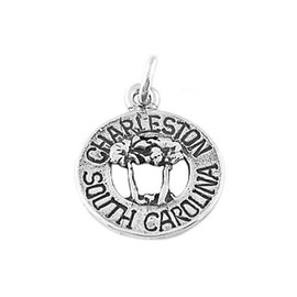 LGU Sterling Silver Cut Out Charleston South Carolina Disc with Palm Trees Charm