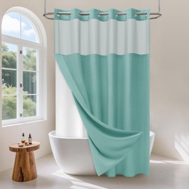 PILOTSHARK Hookless Waffle Weave Shower Curtain Set with Snap-in Fabric Liner and Mesh Top Window,256GSM Heavy Duty Fabric,Turquoise Washable Luxury Shower Curtain for Bathroom Stalls (72x75 Inch)