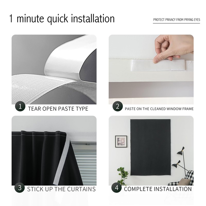 Adhesive Blackout Curtains- Self Stick Shades Window Blinds Curtains No