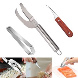 Srvauyea Pack of 3 Fish Scale Remover, Fish Scale Remover, Fish Scale Scraper, Stainless Steel, Fish Scale Scraper with Herringbone Tongs and Shrimp Peeler for Cutting, Descaling and Removing