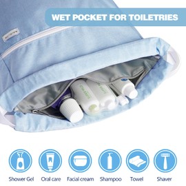 BAVELOE Drawstring Backpack with Wet Pocket & Shoe Compartment, Water-Resistant Sports Gym Swim String Bag for Women Men(Sky Blue)