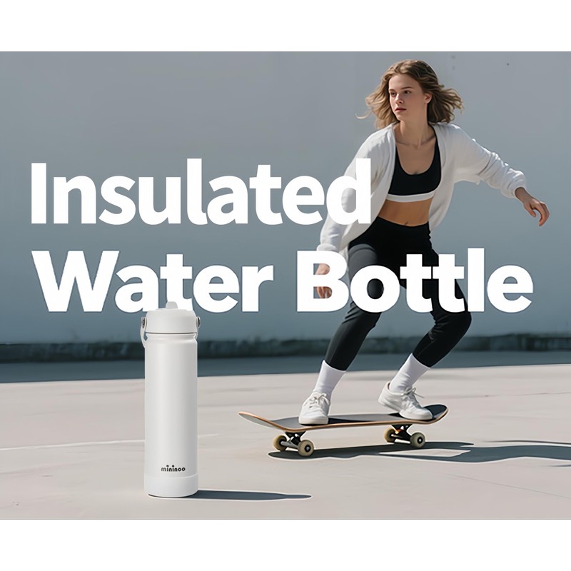 Insulated Stainless Steel Water Bottle with Straw, Ceramic-Lined, BPA-Free &