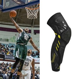 Kuangmi Knee Pad and Shin Guard Sleeve for Soccer, Basketball, Wrestling, Softball, Volleyball, Sports, Daily Support (Black Yellow-Pair, Large)