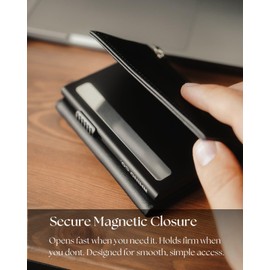 RHINO CO. RFID Wallet - Trifold Pop Up Kartenhalter mit Münzfach - Ledergeldbörse für 9+ Karten, Notizen & Ausweis - Magnetverschluss - Geschenkbox - UK Marke, Obsidian Black, Einheitsgröße