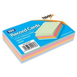 Tiger 1 x 100 Sheet Pack of Record Flash Cards Coloured Study Revision Coloured 5x3