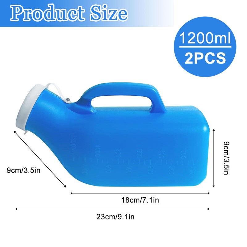 Urinal Bottle, 2Pack Male Portable Travel Pee Bottles, 1200ml Spill