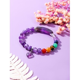 Jovivi 7 Chakra Bracelets for Women Men Natural Chakra Gemstones 8mm Round Beads Amethyst Crystal Heart Bracelet Reiki Healing Stones Energy Stretch Bracelet Jewelry Gifts