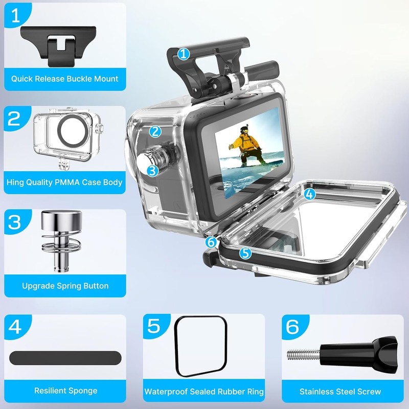 Zarmanuae 50M/164FT Waterproof Housing Case for DJI Osmo Action 5