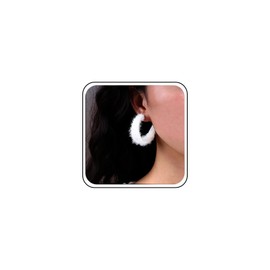 TseenYi Faux Fur Hoop Earrings White Furry Round Hoop Earrings Faux Furry Open Hoop Earrings Velvet C Shape Earrings Funny Statement Earrings Jewelry for Women and Girls Gifts