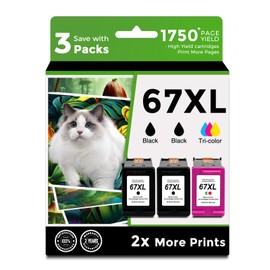 67XL Ink Cartridges for HP 67 XL Black Color Combo 3-Pack Replacement for HP67 HP67XL for Printer 2700 2700e 4100 6400 4155e 2755e 6000 2855e 2752e 4100e 6458 6455e 4152 6055e 6052e 4152e 2742e 6400e