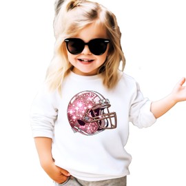 Olive Loves Apple Pink Faux Glitter Football Helmet Sweatshirt for Girls Cute Girly Football Fan Pullover White Sweatshirt Youth Small
