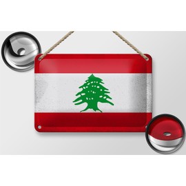 Tin Sign Lebanon Flag 18 x 12 cm Flag of Lebanon Vintage Decorative Sign
