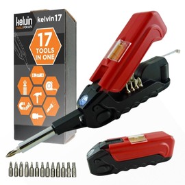 Kelvin Tools - Kelvin 17 Urban Screwdriver Set, All in One Everyday Multitool Screwdriver, Multi-Tip, Compact & Universal Precision, 13 Bit Set with Tape Measure, Liquid Level, Hammer and Flashlight