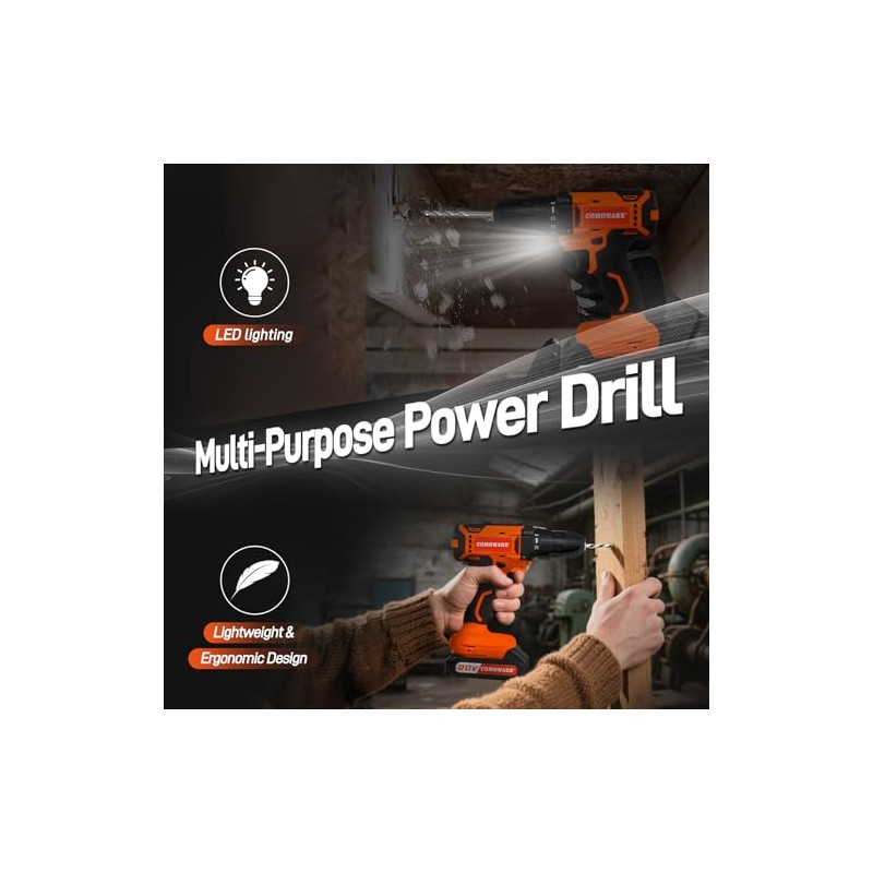 COMOWARE Household Tool Set with 20V Cordless Drill Driver, 120Pcs