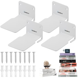 Homakover Large Invisible Floating Bookshelves, Heavy-Duty Book Organizers, Wall Mounted Bookshelf, Iron Storage Shelves for Bedroom, Living Room, Office (Large-4 Pieces, White)
